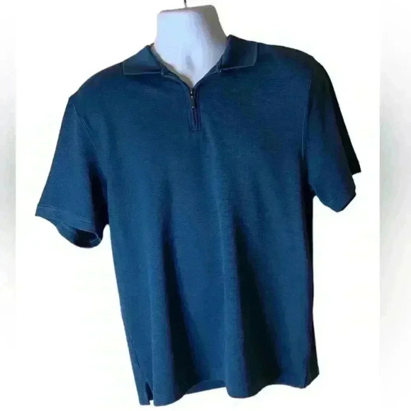 R&R Casual Men's Shirt Size Large Short Sleeves Half Front Zip Polo Top - Picture 3 of 7